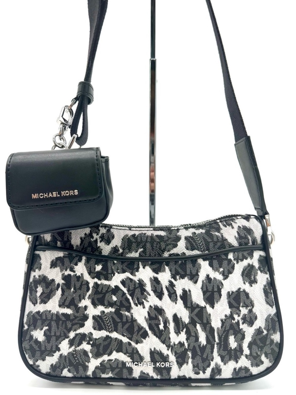 Michael Kors Jet Set Medium Leopard Logo Crossbody Bag W Case for Apple AirPods